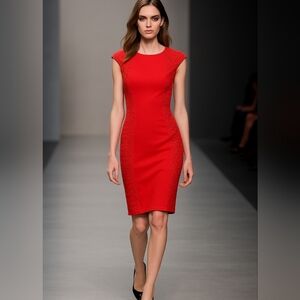 Phoebe Couture Fitted Cutout Lace Orange Red Pencil Chic Mini dress Sz 2 EUC